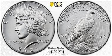 2021 $1 Peace Dollar 100th Anniversary First Strike MS70
