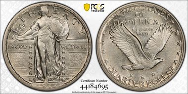 1917-S 25C Type 2 AU50