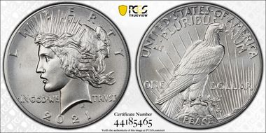 2021 $1 Peace Dollar 100th Anniversary MS69