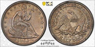 1853-O 50C WB-16 Arrows and Rays VF35