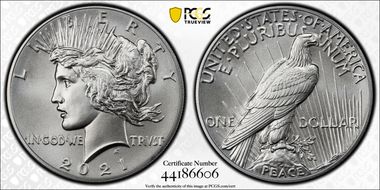 2021 $1 Peace Dollar 100th Anniversary First Strike MS70
