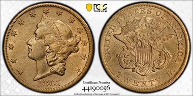 1865-S $20 AU50