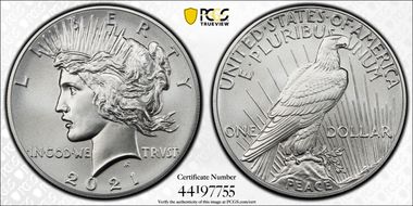 2021 $1 Peace Dollar 100th Anniversary MS70