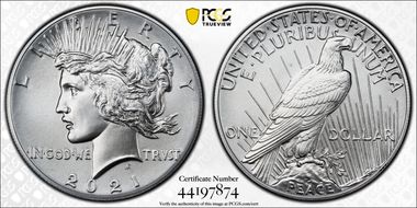 2021 $1 Peace Dollar 100th Anniversary MS69