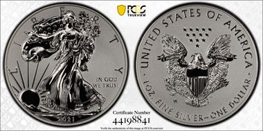 2021-W $1 Silver Eagle Rev PR - Type 1 Designer Edition PR70