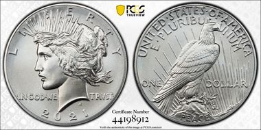 2021 $1 Peace Dollar 100th Anniversary MS69