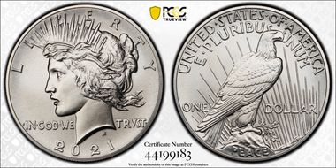 2021 $1 Peace Dollar 100th Anniversary MS70