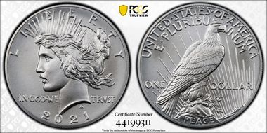 2021 $1 Peace Dollar 100th Anniversary First Strike MS70