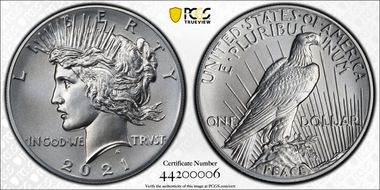 2021 $1 Peace Dollar 100th Anniversary First Strike MS70