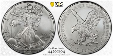 2021-W $1 Burnished Silver Eagle-Type 2 SP70