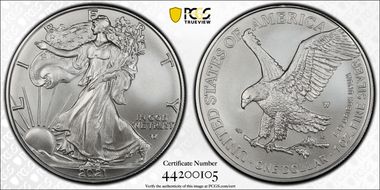 2021-W $1 Burnished Silver Eagle-Type 2 SP70