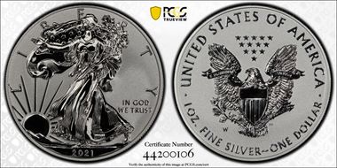 2021-S $1 Silver Eagle Rev PR - Type 2 Designer Edition PR69