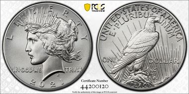2021 $1 Peace Dollar 100th Anniversary MS70