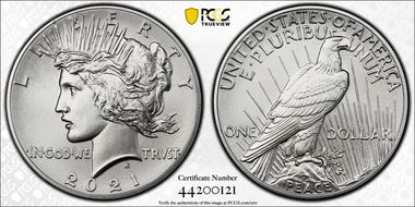 2021 $1 Peace Dollar 100th Anniversary MS70
