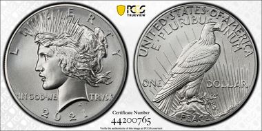 2021 $1 Peace Dollar 100th Anniversary First Strike MS70