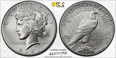 2021 $1 Peace Dollar 100th Anniversary First Strike MS70
