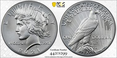 2021 $1 Peace Dollar 100th Anniversary First Strike MS70