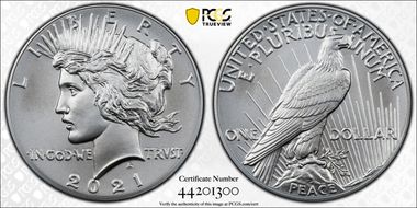 2021 $1 Peace Dollar 100th Anniversary First Strike MS70