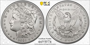 2021-CC Privy $1 Morgan Dollar 100th Anniversary First Strike MS70