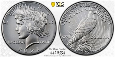 2021 $1 Peace Dollar 100th Anniversary First Strike MS70