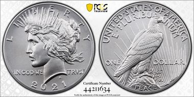 2021 $1 Peace Dollar 100th Anniversary MS70