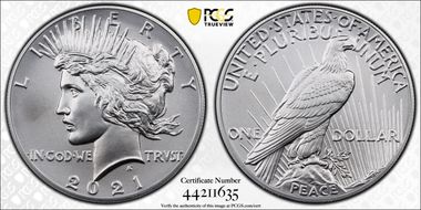 2021 $1 Peace Dollar 100th Anniversary MS70