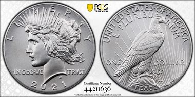 2021 $1 Peace Dollar 100th Anniversary MS70