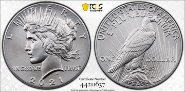 2021 $1 Peace Dollar 100th Anniversary MS70