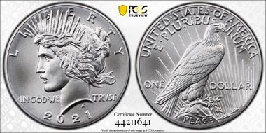 2021 $1 Peace Dollar 100th Anniversary MS70
