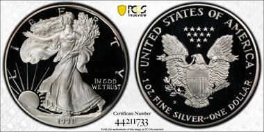 1991-S $1 Silver Eagle PR69DCAM