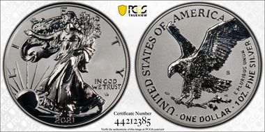 2021-S $1 Silver Eagle Rev PR - Type 2 Designer Edition PR70