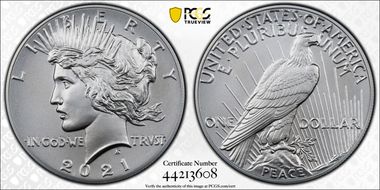 2021 $1 Peace Dollar 100th Anniversary MS70