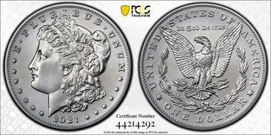 2021 $1 Morgan Dollar 100th Anniversary First Strike MS70