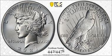 2021 $1 Peace Dollar 100th Anniversary MS69