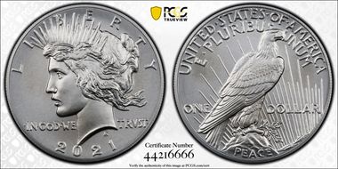 2021 $1 Peace Dollar 100th Anniversary First Strike MS70