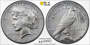 2021 $1 Peace Dollar 100th Anniversary First Strike MS70
