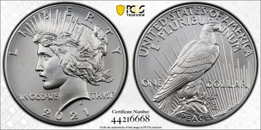 2021 $1 Peace Dollar 100th Anniversary First Strike MS70