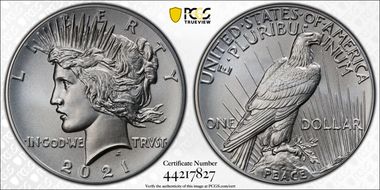 2021 $1 Peace Dollar 100th Anniversary First Strike MS70