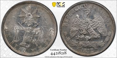 1872-Mo M Peso KM-408.5 AU58