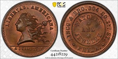 (1876) Token Pa-Ph 220B Copper Lingg & Bro. MS65RB