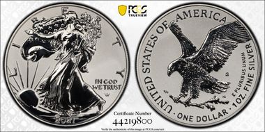 2021-S $1 Silver Eagle Rev PR - Type 2 Designer Edition - First Strike PR70