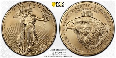 2021-W $50 Burnished Gold Eagle - Type 2 First Strike SP70