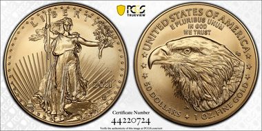 2021-W $50 Burnished Gold Eagle - Type 2 First Strike SP70