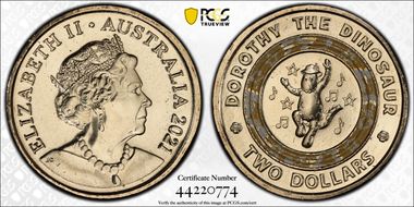 2021 $2 Wiggles-Dorothy the Dinosaur 30th Ann. Colorized MS68