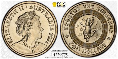 2021 $2 Wiggles-Dorothy the Dinosaur 30th Ann. Colorized MS68