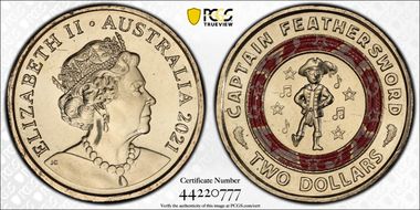 2021 $2 Wiggles - Capt. Feathersword 30th Ann. Colorized MS69