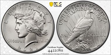 2021 $1 Peace Dollar 100th Anniversary First Strike MS70