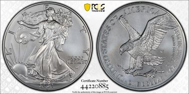 2021-W $1 Burnished Silver Eagle-Type 2 First Strike SP70