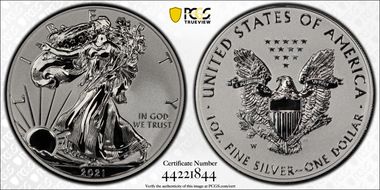 2021-W $1 Silver Eagle Rev PR - Type 1 Designer Edition - First Strike PR70