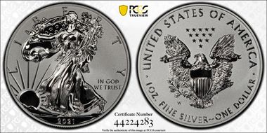 2021-W $1 Silver Eagle Rev PR - Type 1 Designer Edition - First Strike PR70